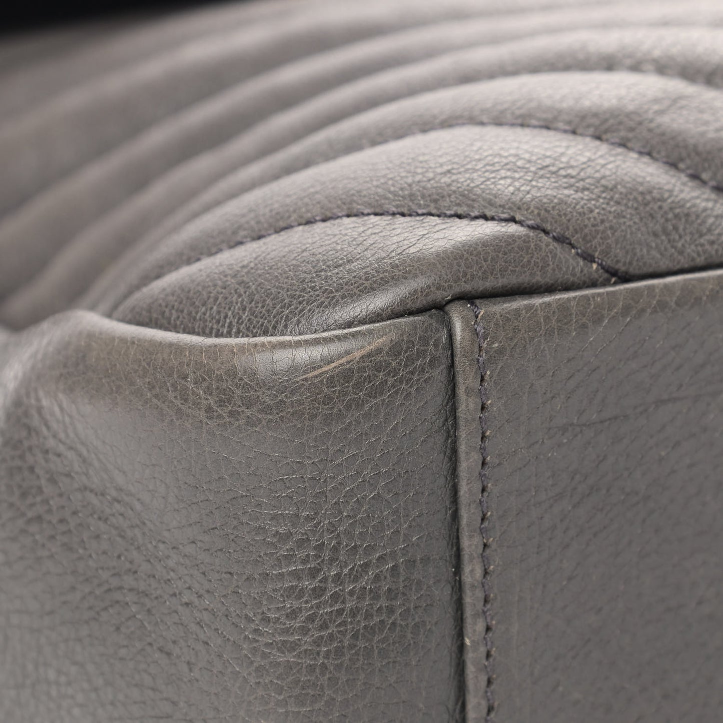 Sheepskin Matelasse Chevron Monogram Large College Satchel Dark Anthracite