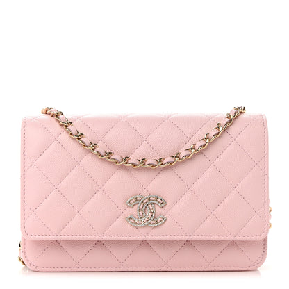 Chanel Caviar Quilted Crystal CC Wallet On Chain WOC Light Pink 1 of 11