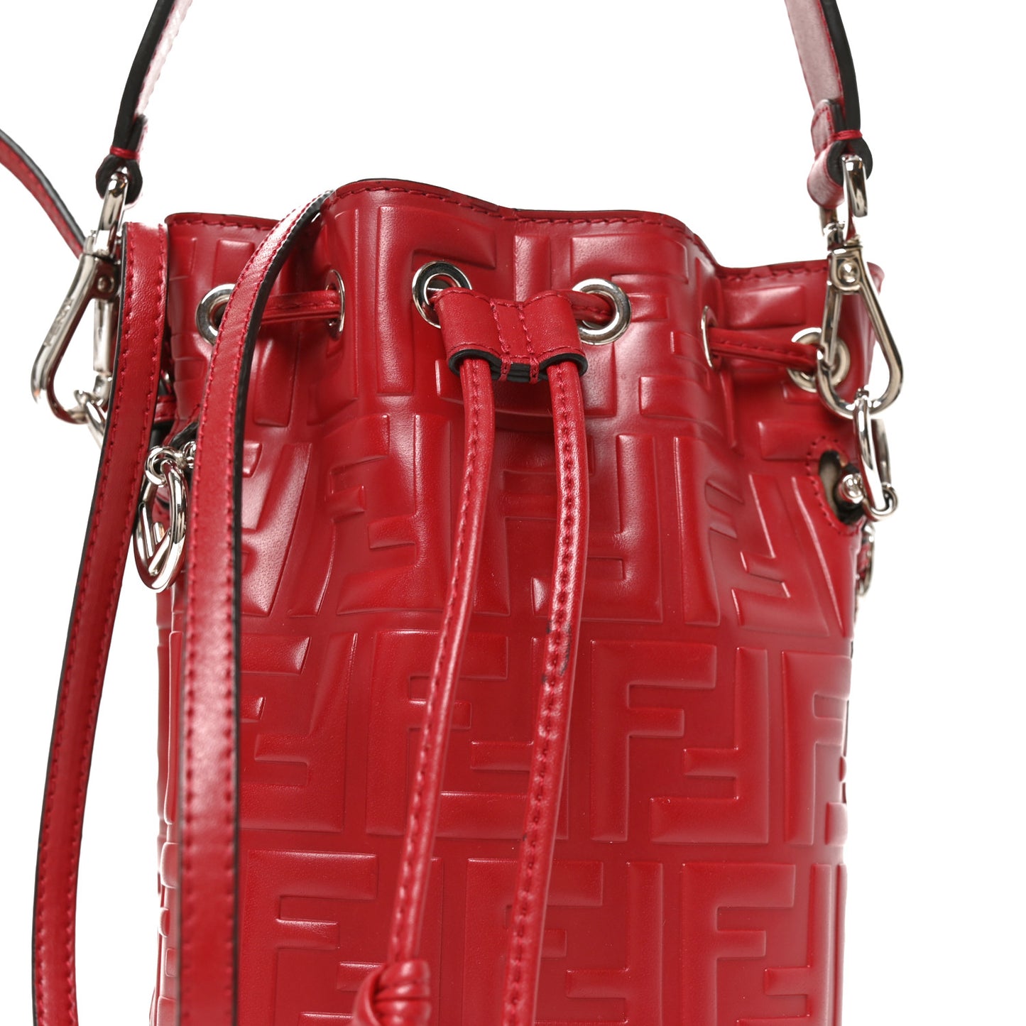 Vitello Liberty F is Fendi FF 1974 Embossed Mini Mon Tresor Bucket Bag Fragola