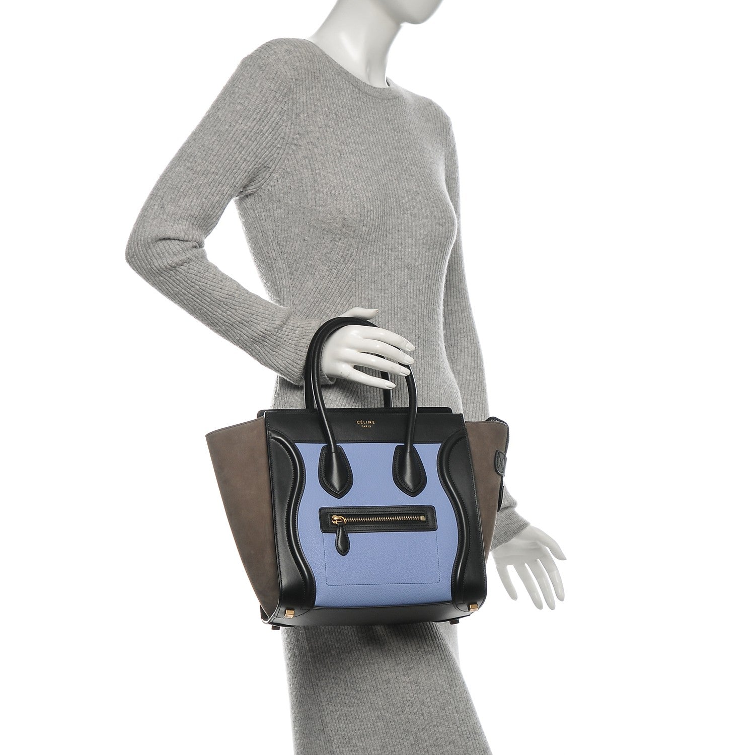 Celine Baby Grained Calfskin Nubuck Micro Tri-Color Luggage Porcelain 2 of 6
