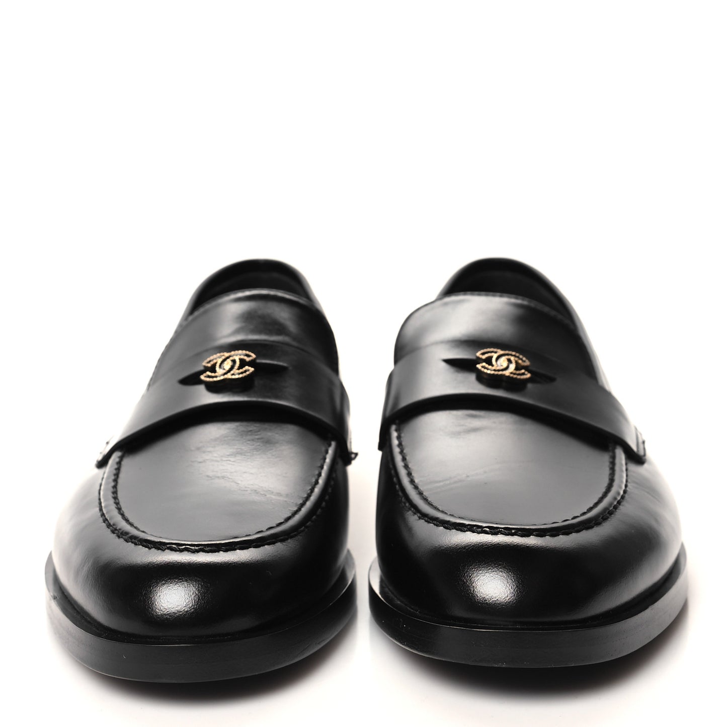 Shiny Calfskin CC Moccasin Loafers 39 Black
