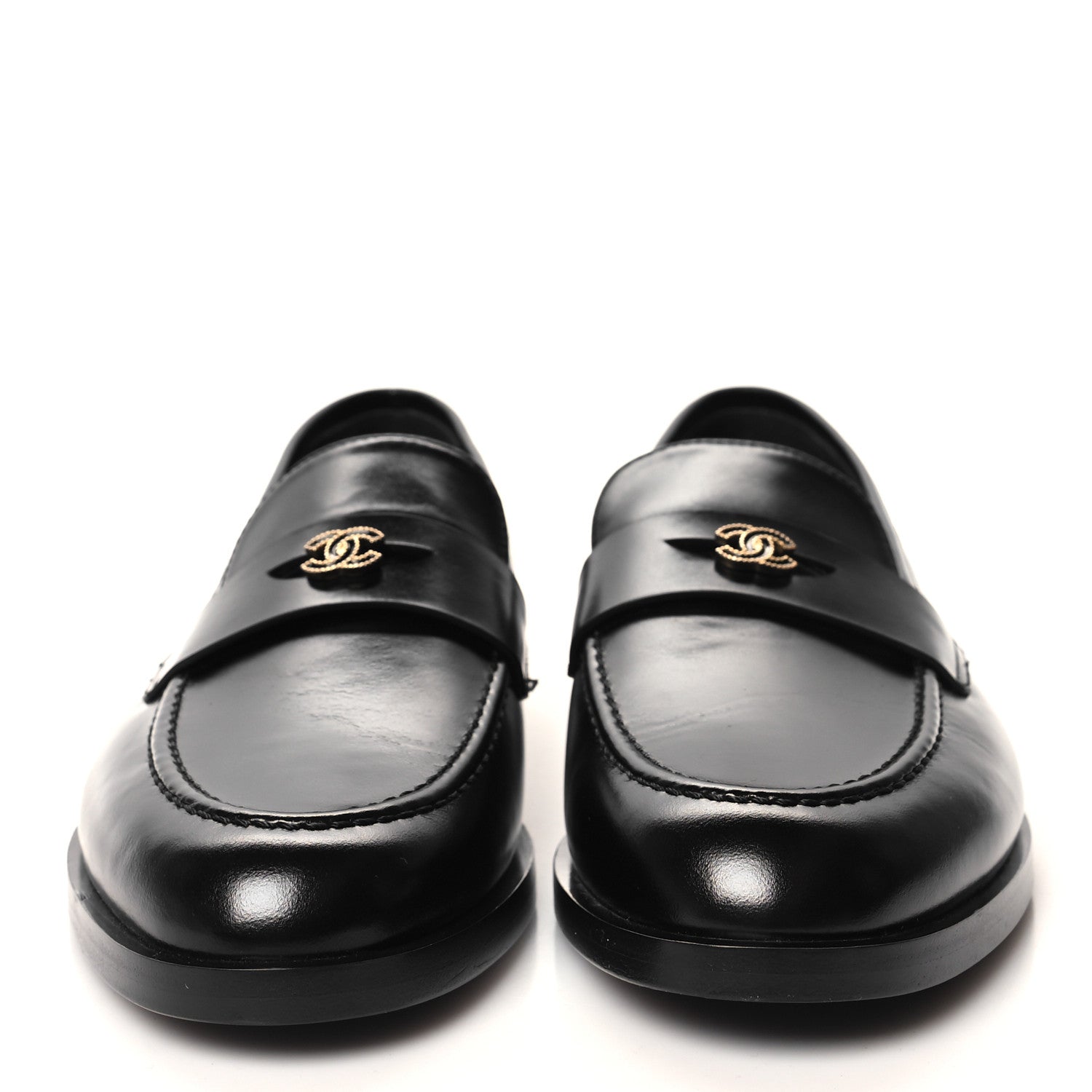 Chanel Shiny Calfskin CC Moccasin Loafers 39 Black 2 of 9