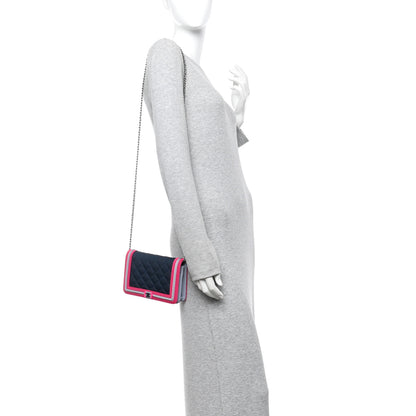 Chanel Canvas Quilted Fluo Boy Wallet On Chain WOC Dark Navy Fuchsia Grey 2 of 11