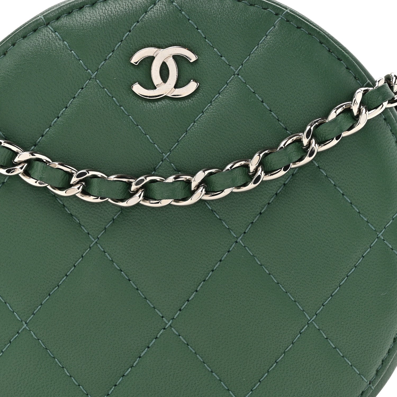 Chanel Lambskin Quilted Round Clutch With Chain Green 8 of 12