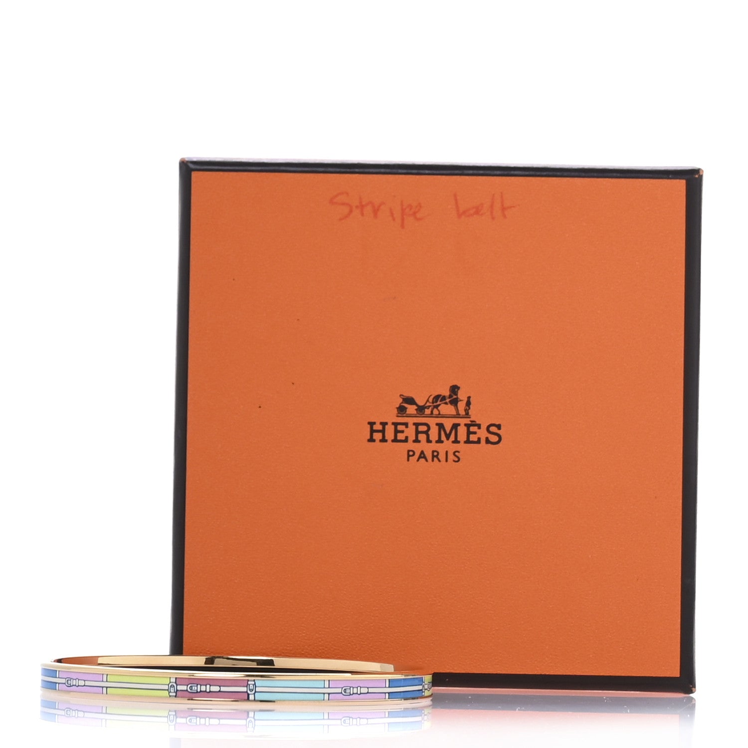 Hermes Enamel Printed Couvertures Et Tenues De Jour Narrow Bracelet 70 Bleu Pink Multicolor 6 of 6