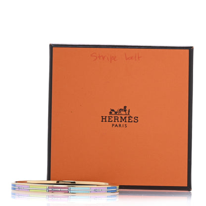 Hermes Enamel Printed Couvertures Et Tenues De Jour Narrow Bracelet 70 Bleu Pink Multicolor 6 of 6