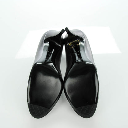 Chanel Metallic Lambskin Satin Elastic Cap Toe Pumps 39 Black Dark Silver 5 of 8