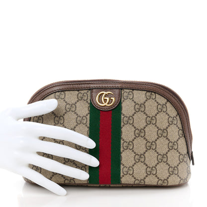 Gucci GG Supreme Monogram Textured Calfskin Web Large Ophidia Cosmetic Case Beige Ebony New Acero 2 of 11