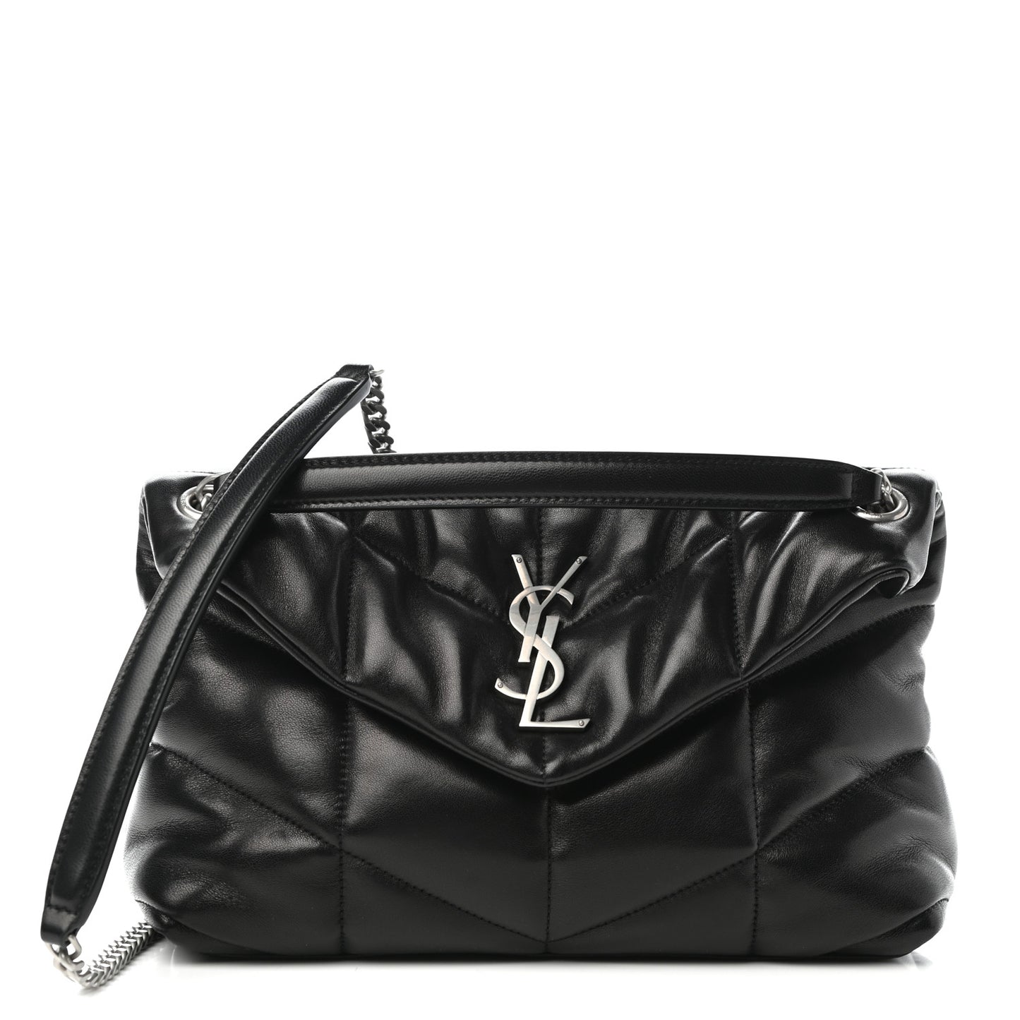 Lambskin Quilted Small Loulou Puffer Monogram Chain Satchel Black