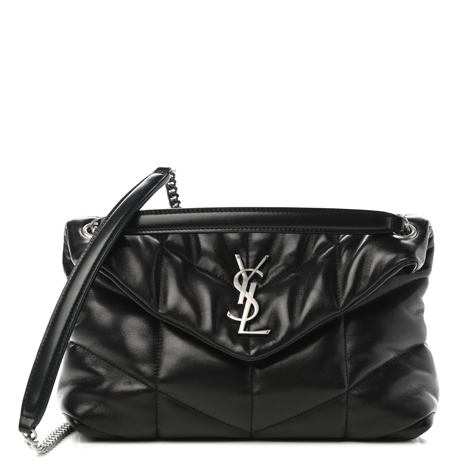 Saint Laurent Lambskin Quilted Small Loulou Puffer Monogram Chain Satchel Black 1 of 10