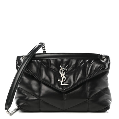 Saint Laurent Lambskin Quilted Small Loulou Puffer Monogram Chain Satchel Black 1 of 10