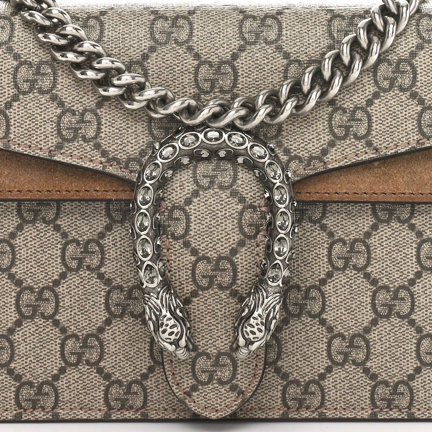Gucci GG Supreme Monogram Suede Crystal Small Dionysus Shoulder Bag Beige Ebony Taupe 8 of 11