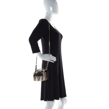 Fendi Calfskin Striped Flowerland Bow Micro Double Baguette Brown Black White 2 of 13