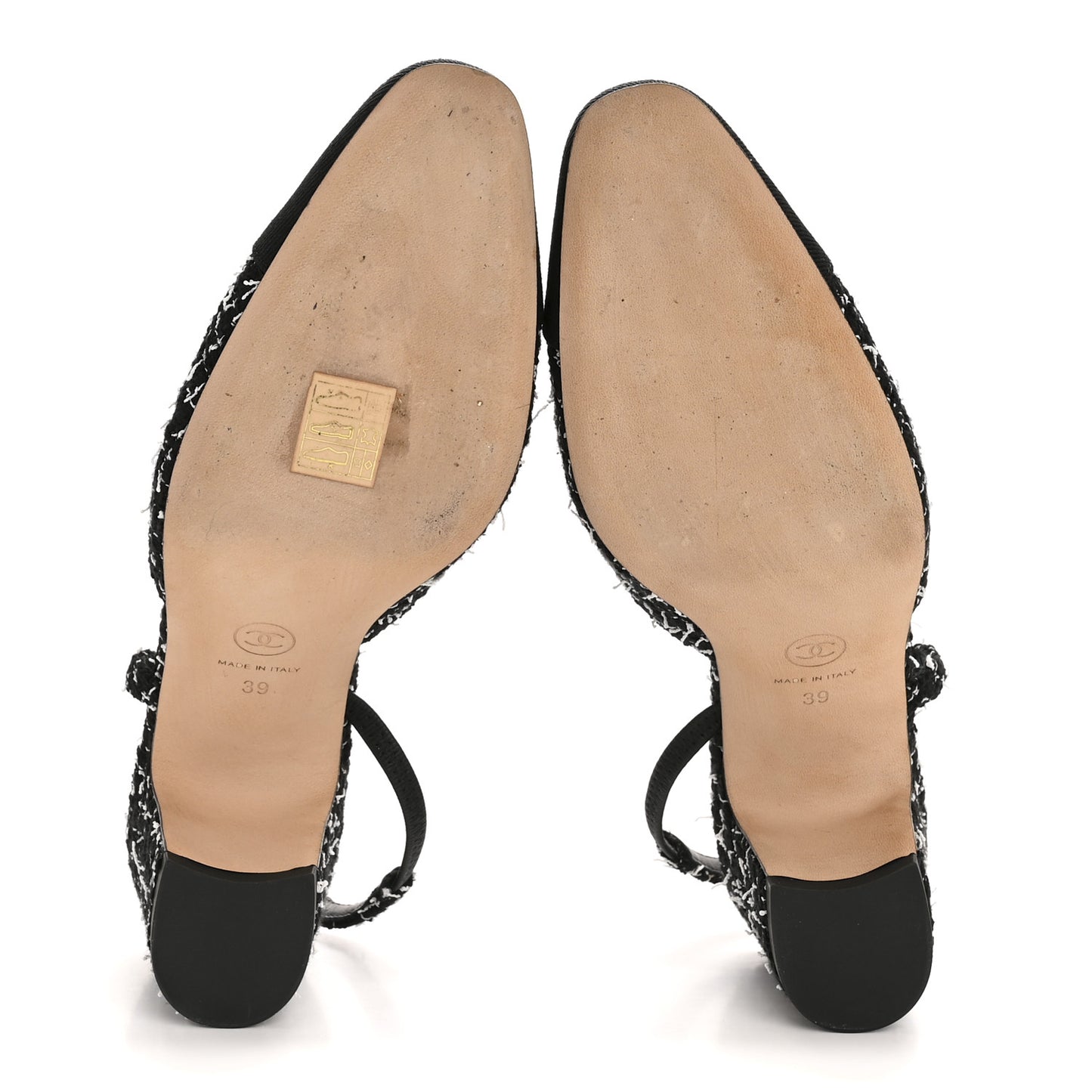 Tweed Grosgrain Cap Toe CC Slingback Pumps 39 Black White