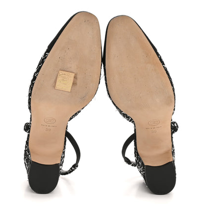Chanel Tweed Grosgrain Cap Toe CC Slingback Pumps 39 Black White 6 of 11