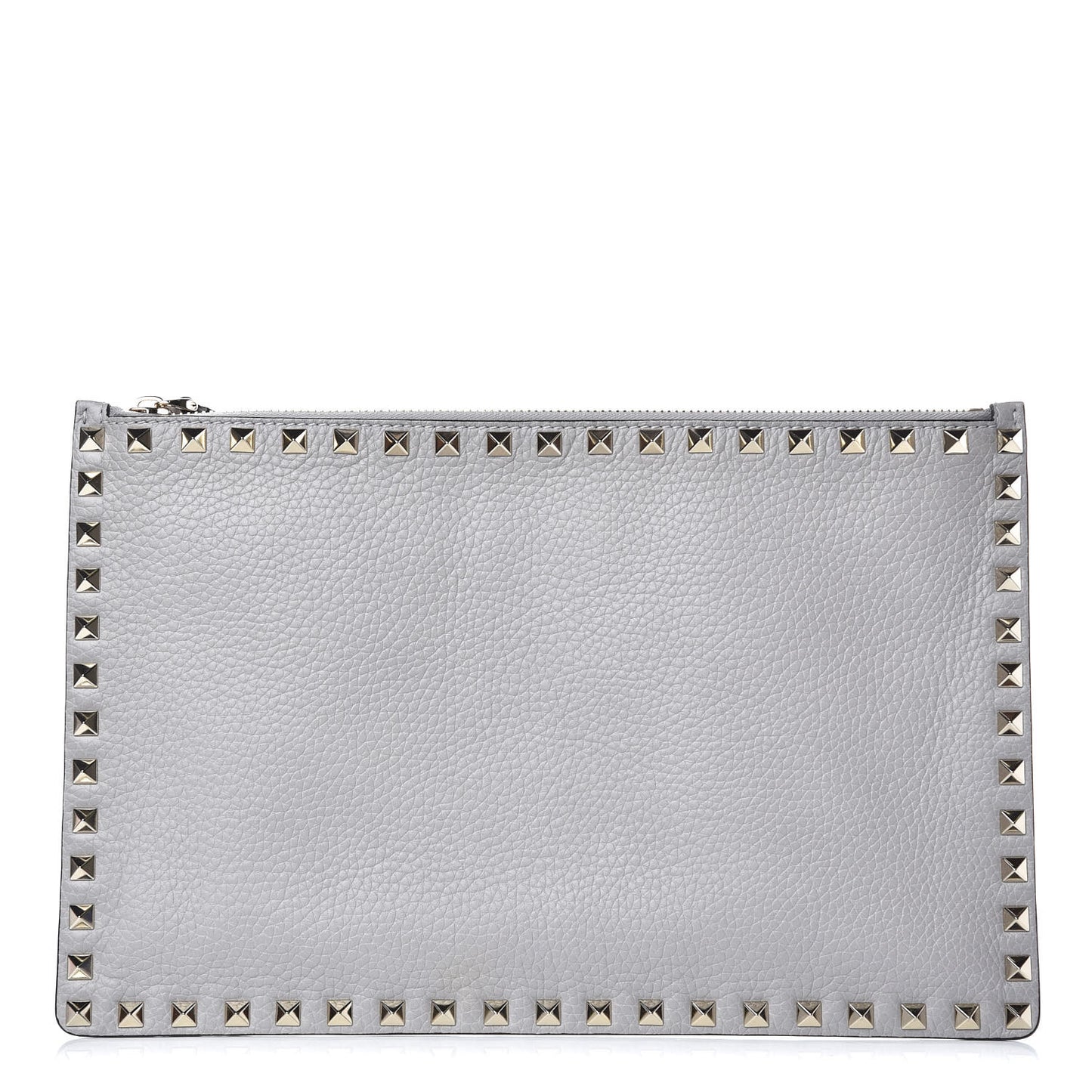 Pebbled Calfskin Large Rockstud Zip Pouch Pastel Grey