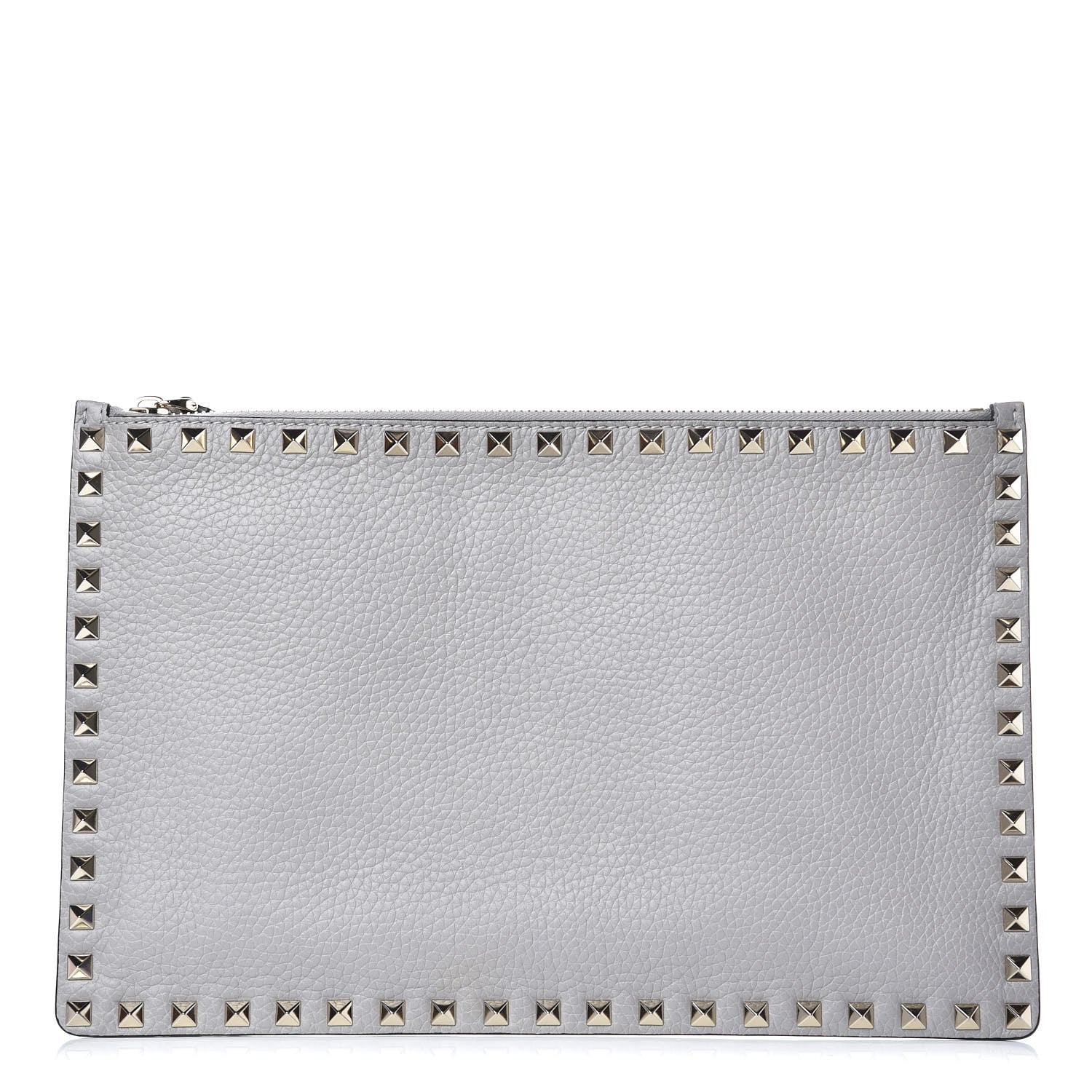 Valentino Garavani Pebbled Calfskin Large Rockstud Zip Pouch Pastel Grey 1 of 8