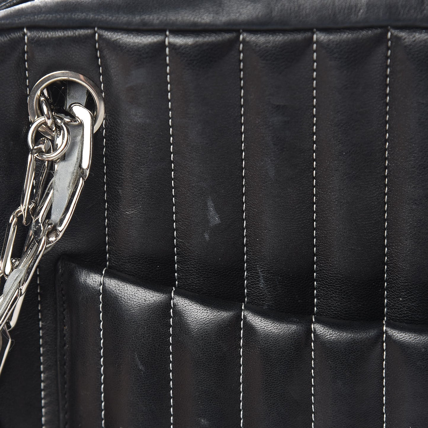Lambskin Vertical Quilted Mademoiselle Camera Case Black