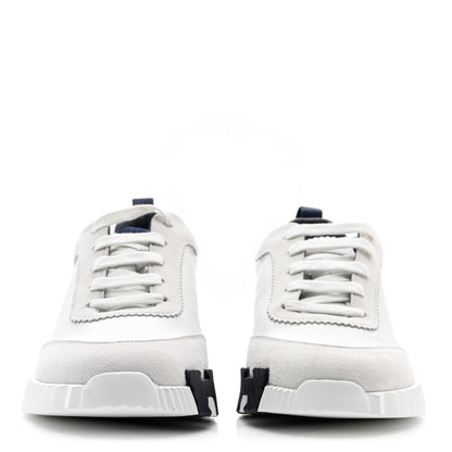 Hermes Goatskin Suede Mens Bouncing Sneakers 40 White Black 2 of 9