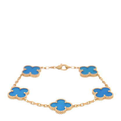 Van Cleef & Arpels 18K Yellow Gold Blue Agate 5 Motifs Vintage Alhambra Bracelet 1 of 4