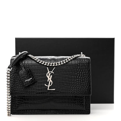 Saint Laurent Calfskin Crocodile Embossed Medium Monogram Sunset Black 10 of 10