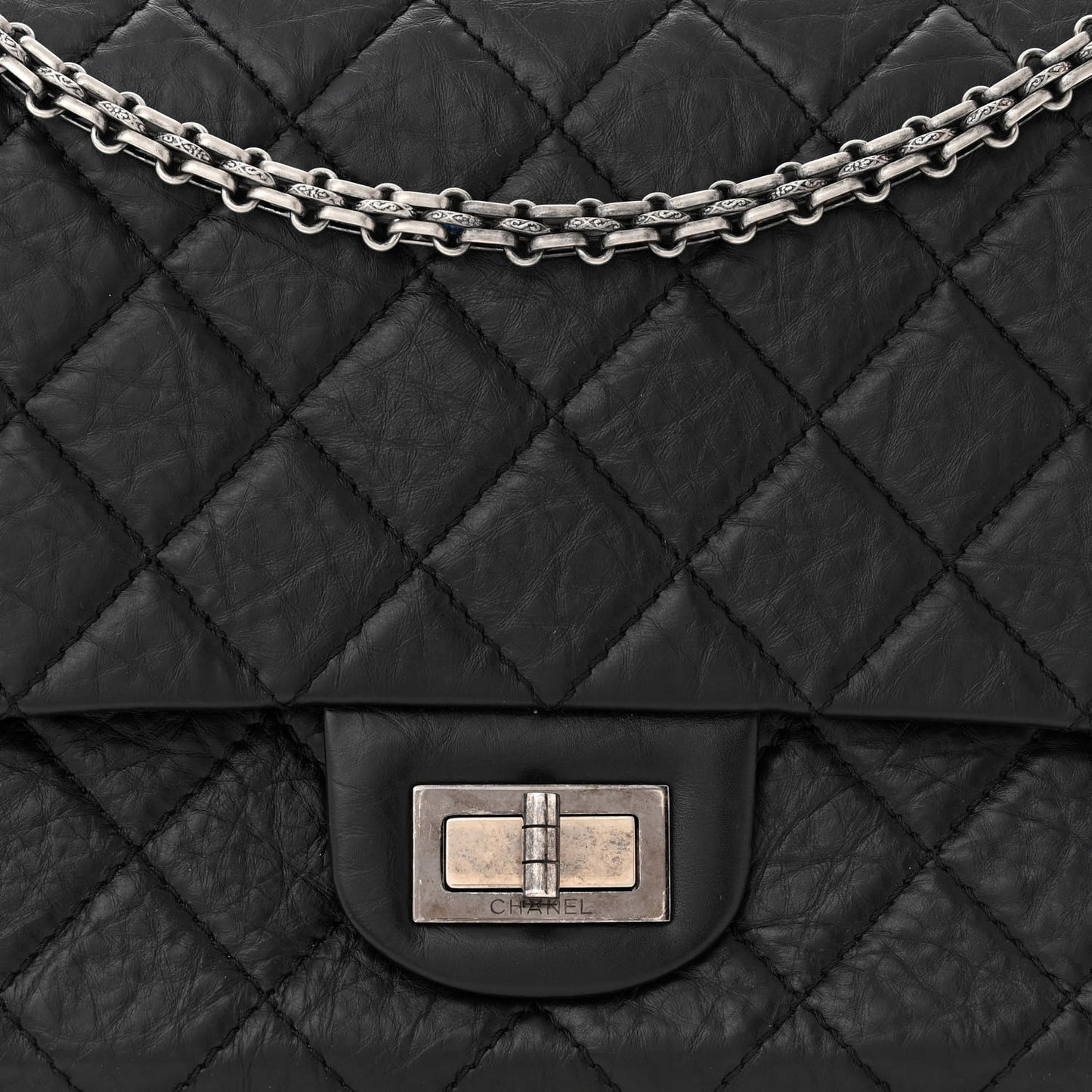 Aged Calfskin Quilted 2.55 Reissue 227 Flap Black