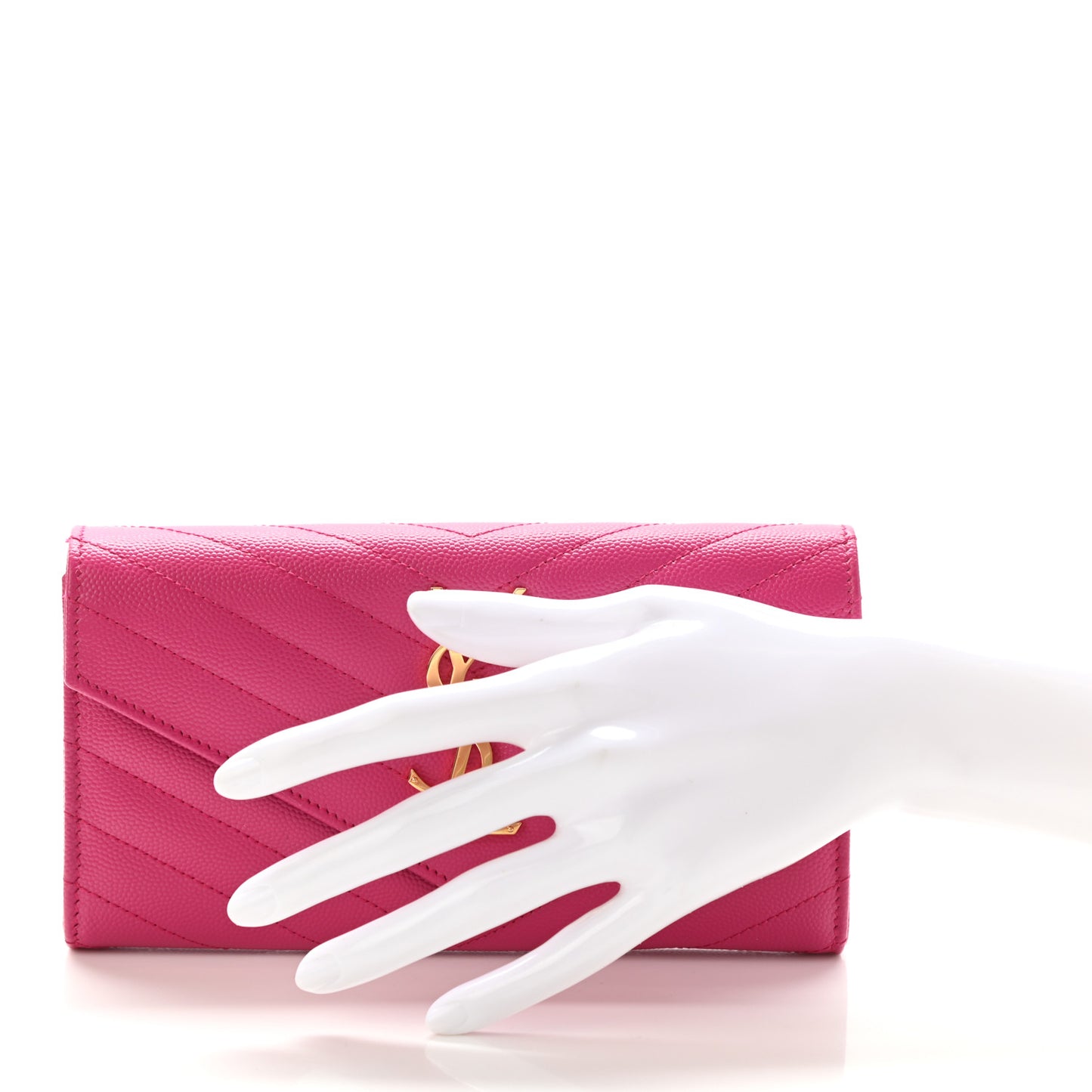 Grain De Poudre Matelasse Chevron Monogram Flap Wallet Fuxia