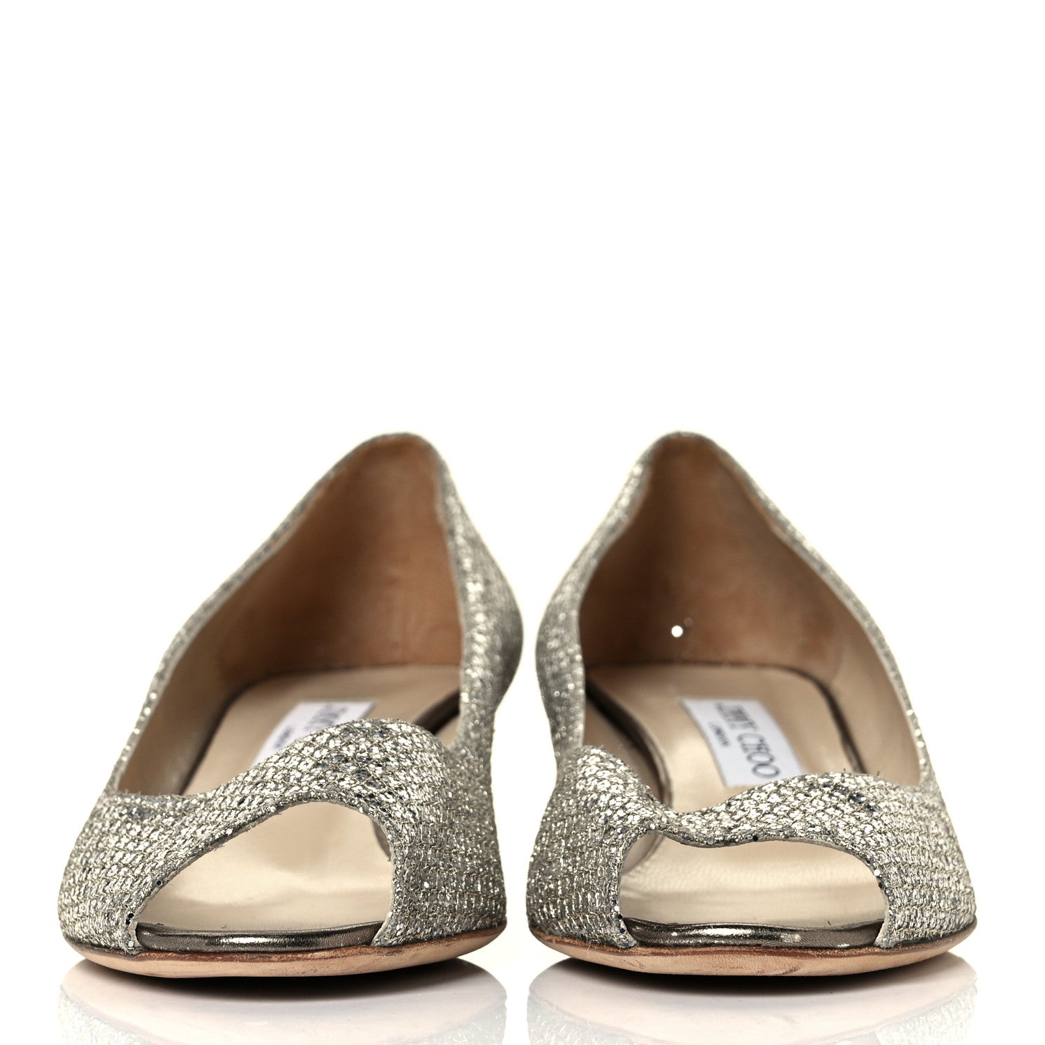 Jimmy Choo Glitter Fabric Baxen Peep Toe Wedges 41 Silver Gold 2 of 8