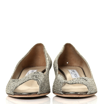 Jimmy Choo Glitter Fabric Baxen Peep Toe Wedges 41 Silver Gold 2 of 8