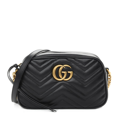 Gucci Calfskin Matelasse Small GG Marmont Chain Shoulder Bag Black 1 of 9