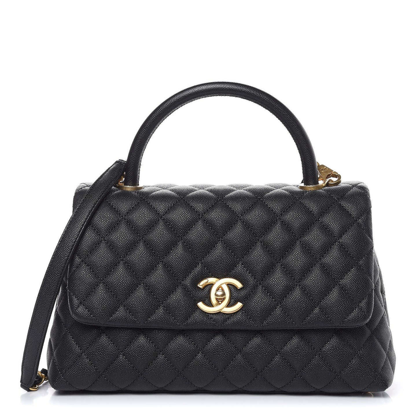 Caviar Quilted Small Coco Handle Flap Black