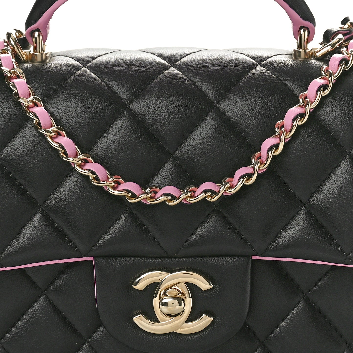 Lambskin Quilted Bi-Color Mini Top Handle Rectangular Flap Black Lilac