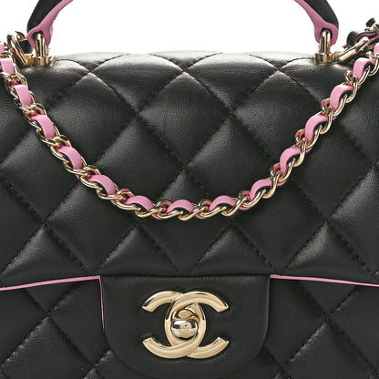 Chanel Lambskin Quilted Bi-Color Mini Top Handle Rectangular Flap Black Lilac 8 of 10