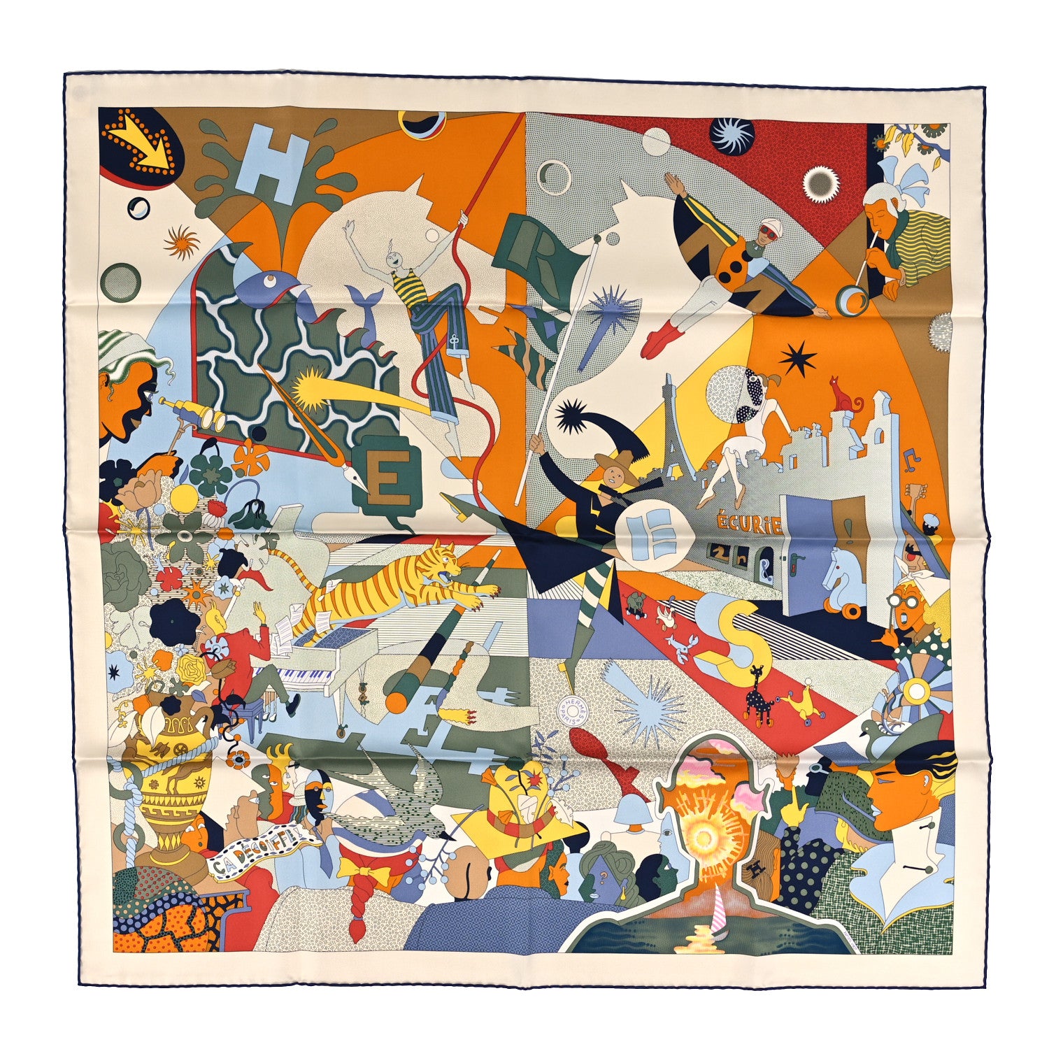 Hermes Silk Ca Decoiffe! Scarf 90 Marine Creme Vert Amande 1 of 4