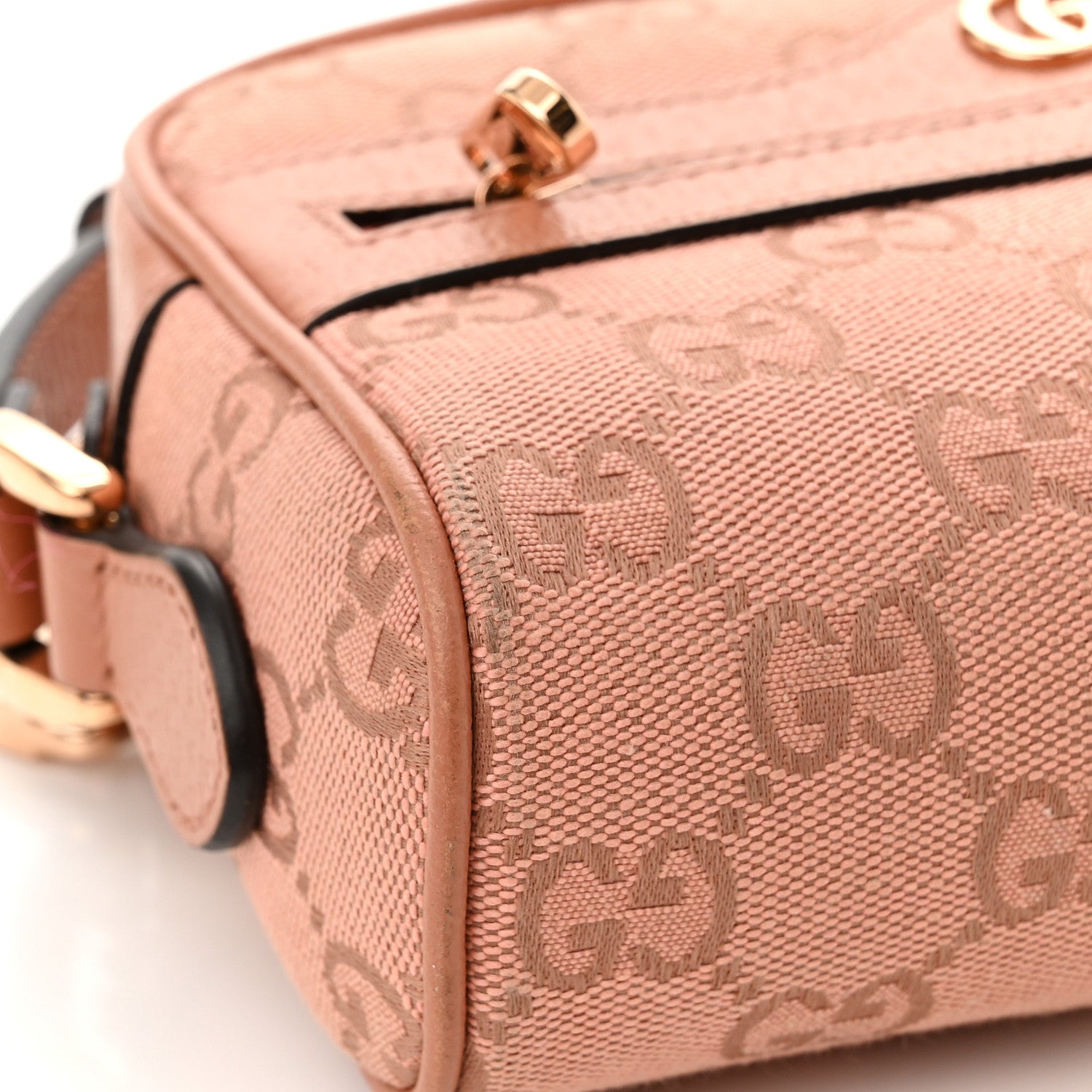 Gucci Monogram Textured Dollar Calfskin Mini Ophidia Shoulder Bag Cloche Rose Pink 11 of 12