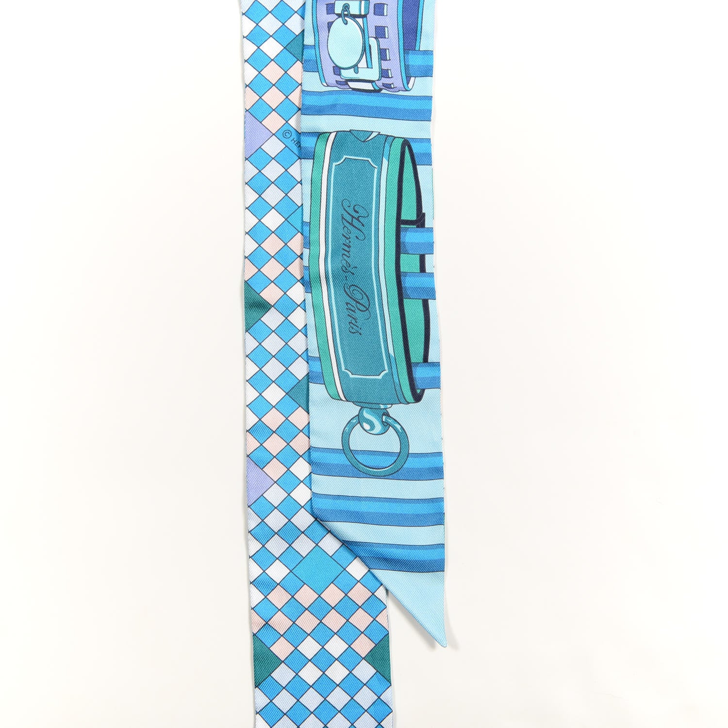 Hermes Silk Colliers De Chiens Remix Twilly White Turquoise 2 of 4
