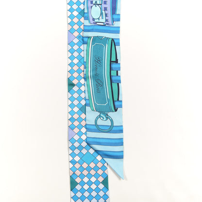 Hermes Silk Colliers De Chiens Remix Twilly White Turquoise 2 of 4
