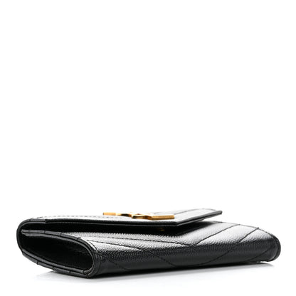 Saint Laurent Grain De Poudre Matelasse Chevron Small Monogram Envelope Wallet Black 4 of 11