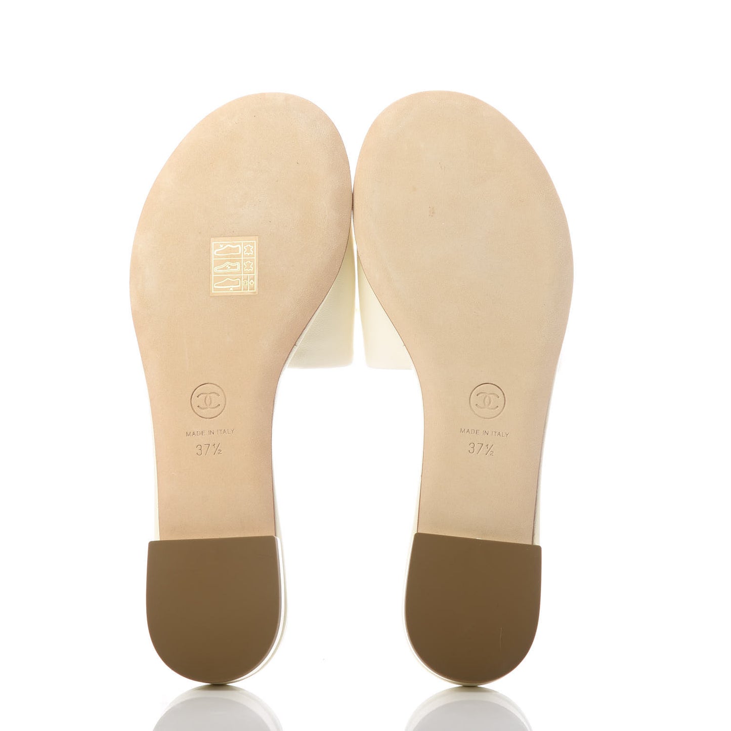 Lambskin Pearl CC Flat Sandals 37.5 Ivory