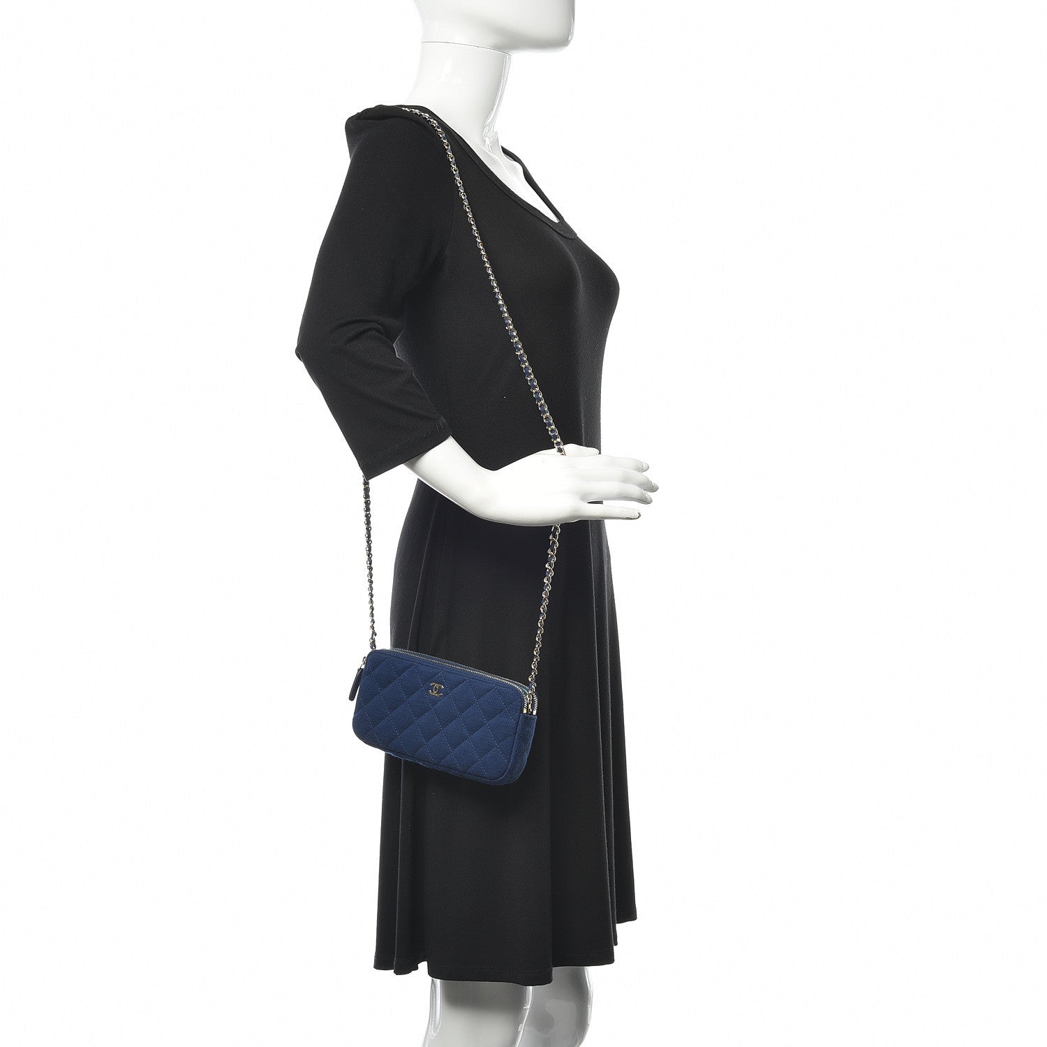 Chanel Jersey Quilted Small Clutch With Chain Navy 2 of 13