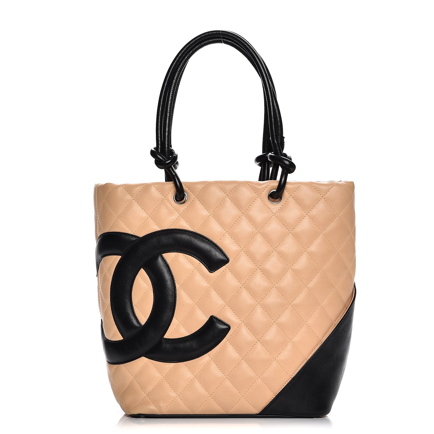 Calfskin Quilted Medium Cambon Tote Beige Black