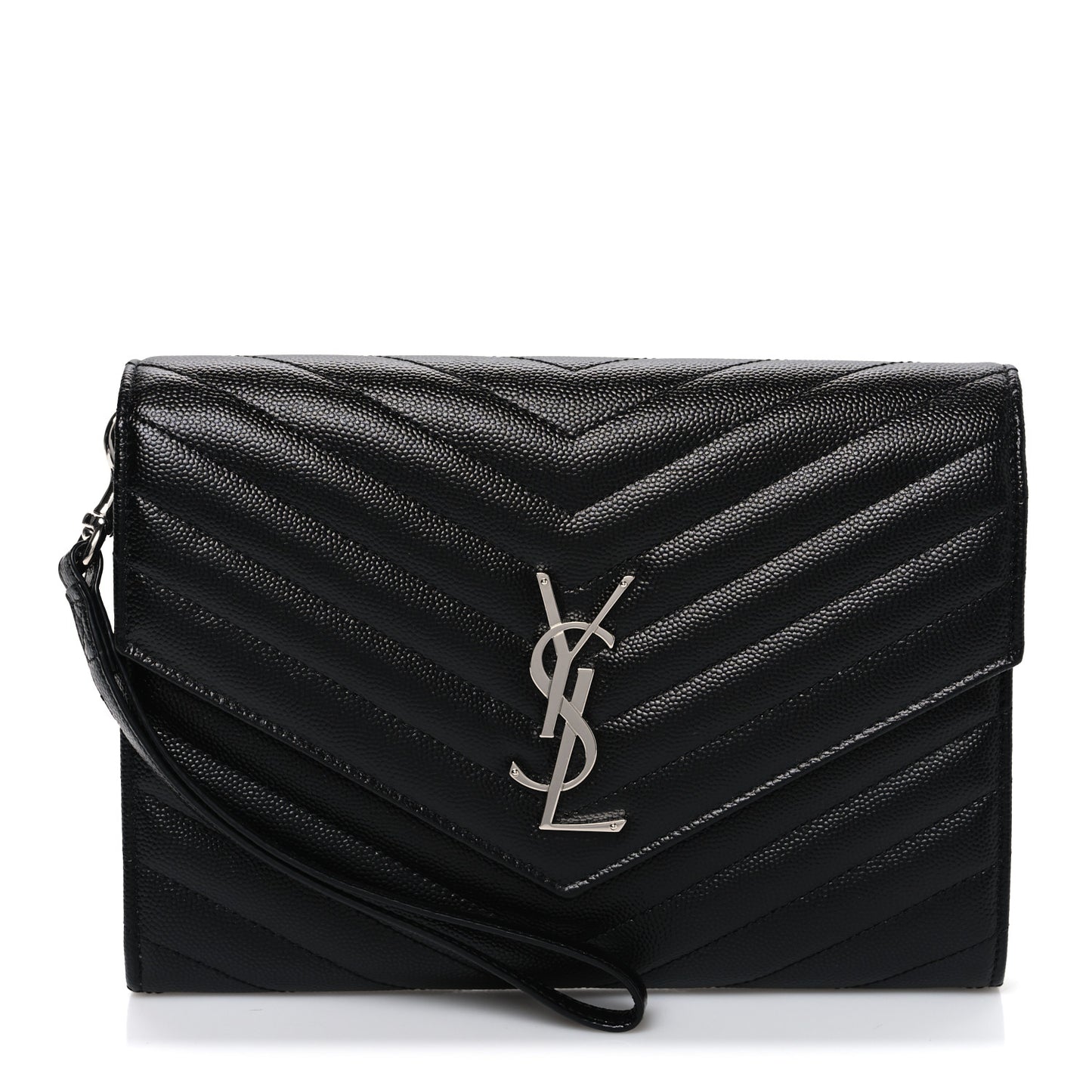 Grain De Poudre Matelasse Chevron Monogram Envelope Clutch Black