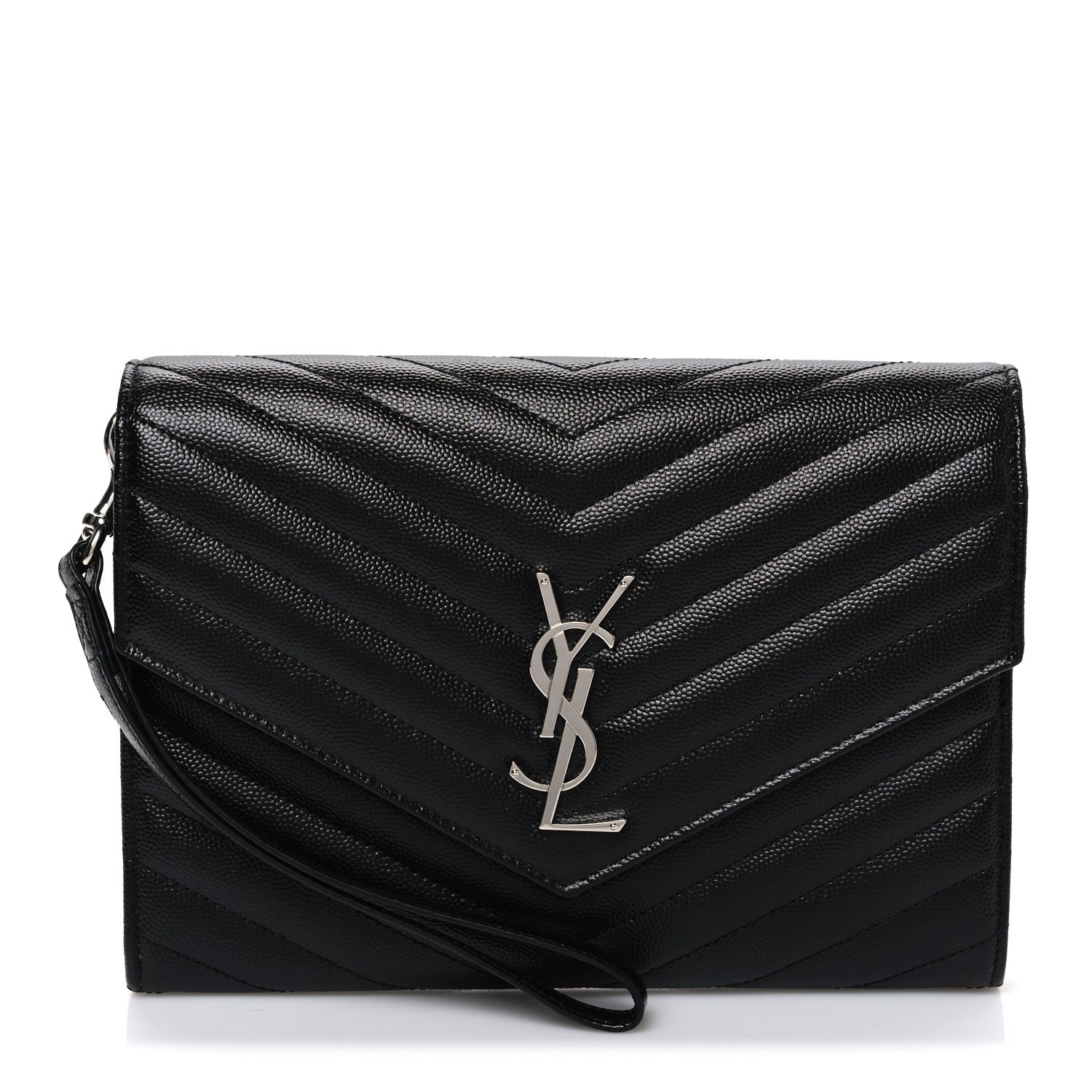 Saint Laurent Grain De Poudre Matelasse Chevron Monogram Envelope Clutch Black 1 of 7