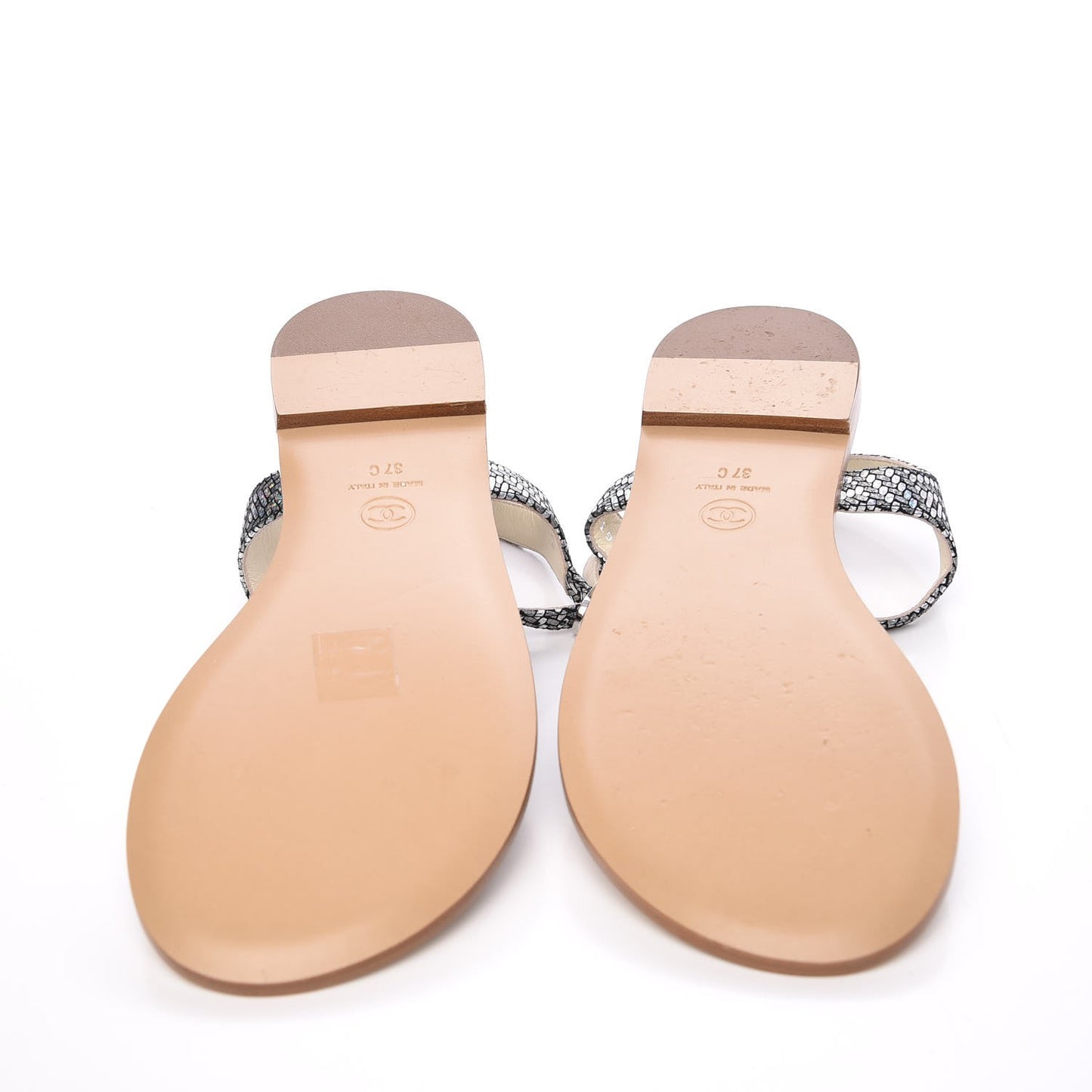 Fantasy Goatskin Velvet CC Chain Thong Sandals 37 Silver Ivory
