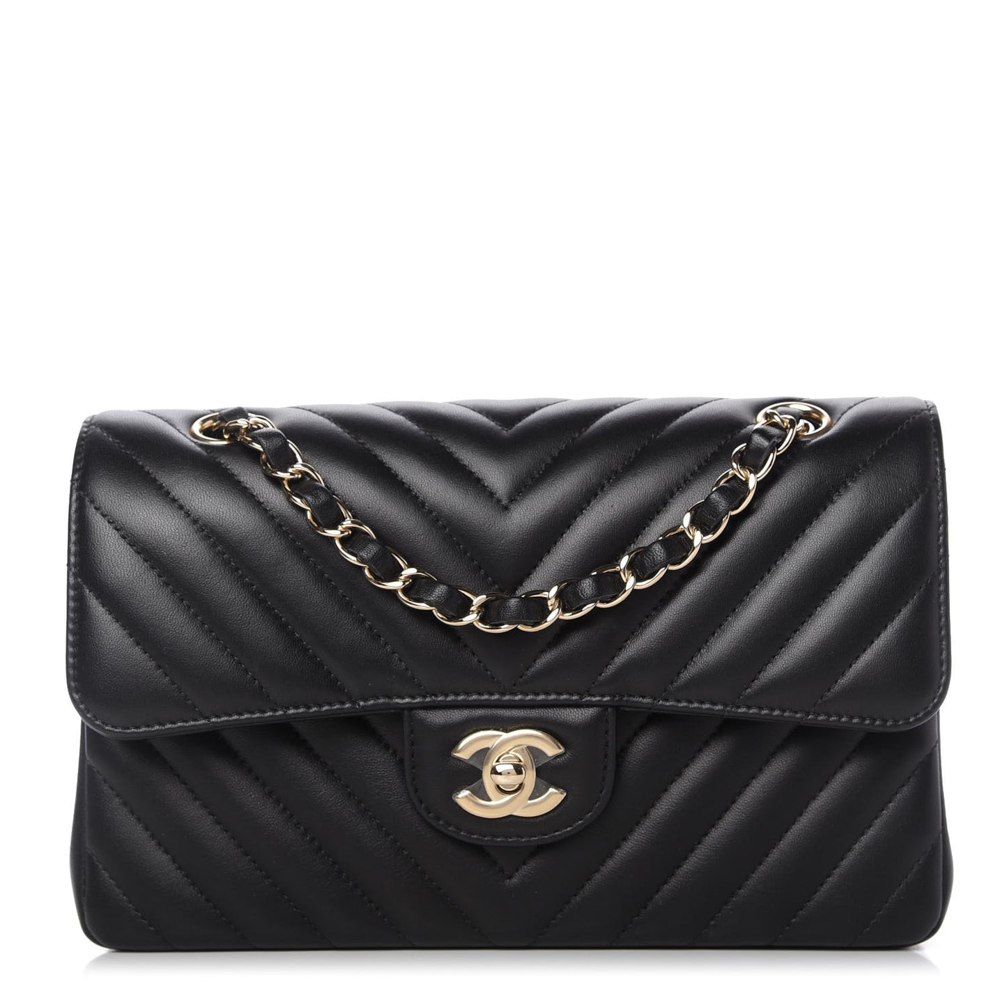 Lambskin Chevron Quilted Small Double Flap Black