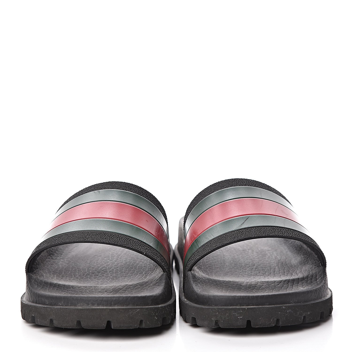 Gucci Rubber Web Mens Lug Sole Slide Sandals 6 Black Green Red 2 of 16