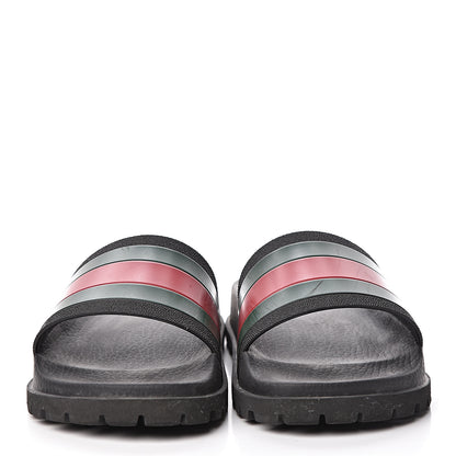 Gucci Rubber Web Mens Lug Sole Slide Sandals 6 Black Green Red 2 of 16