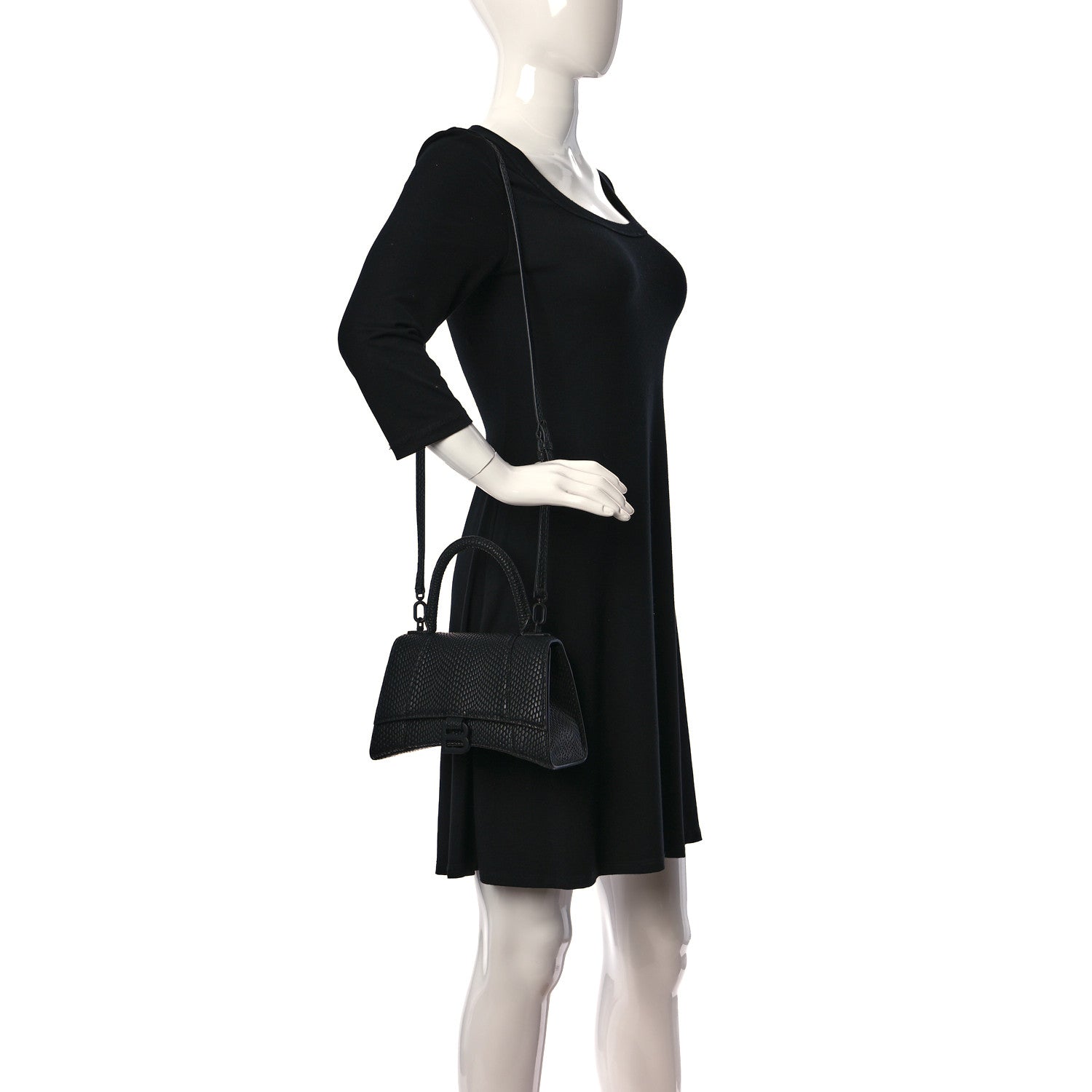 Balenciaga Matte Calfskin Viper Effect Small Hourglass Top Handle Bag Black 2 of 11