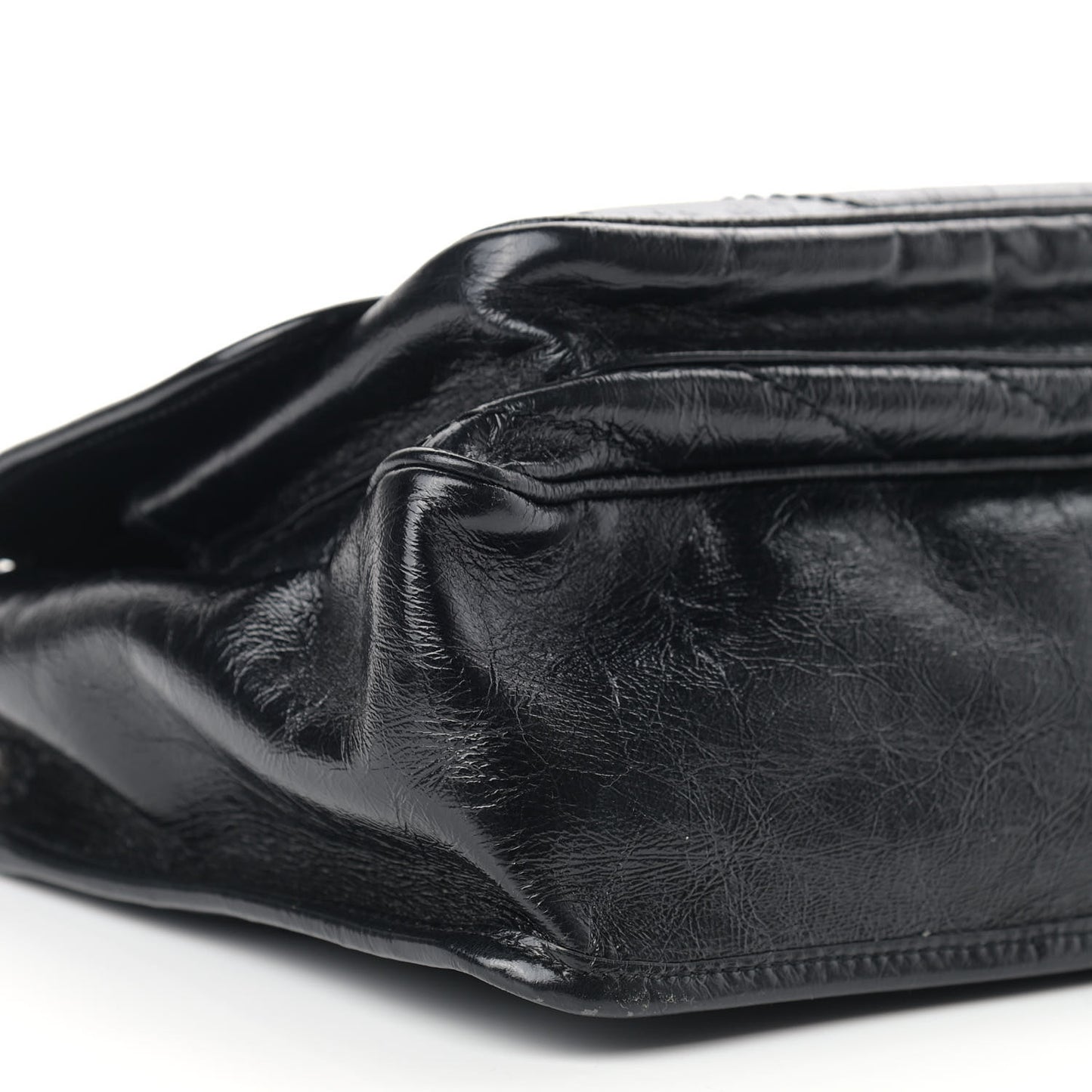 Crinkled Calfskin Matelasse Monogram Medium Niki Chain Satchel Black
