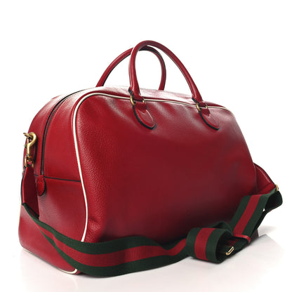 Gucci X ADIDAS Textured Dollar Calfskin Web Trefoil Large Bowling Bag Hibiscus Red Off White 2 of 11